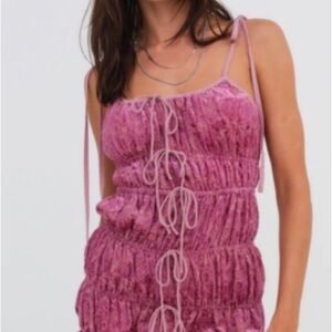 NWT For Love & Lemons Felicity Velour Pink Ruched Mini Dress Sz M